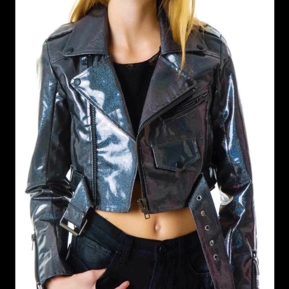 UNIF Jackets & Blazers - *RARE* UNIF PURPLE GLITTER MOTO VINYL JACKET NEW SIZE S